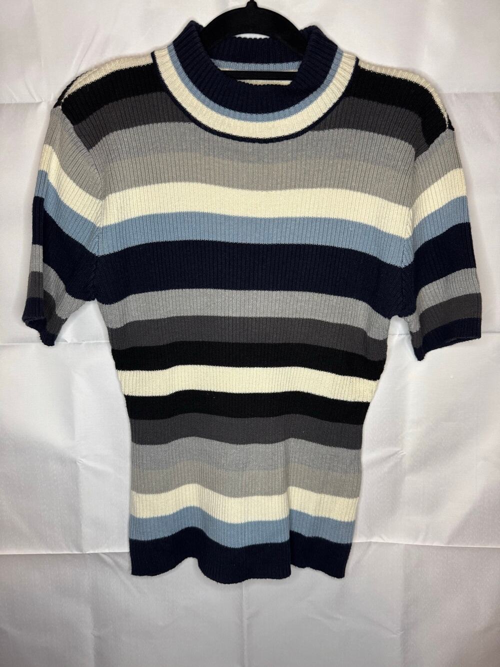 Unionbay Womens M Y2k Short Sleeve Striped Sweater Acrylic Cotton Blend
